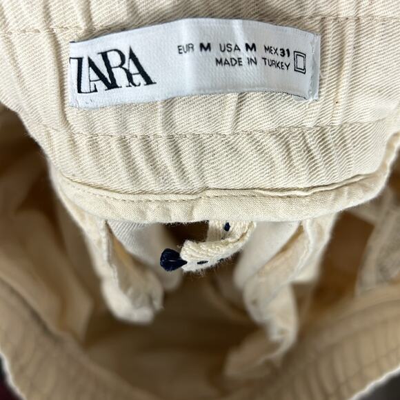 Zara Pants Womens M Cream Cotton Linen Crop Tapered Neutral Minimalist Normcore - Picture 4 of 4